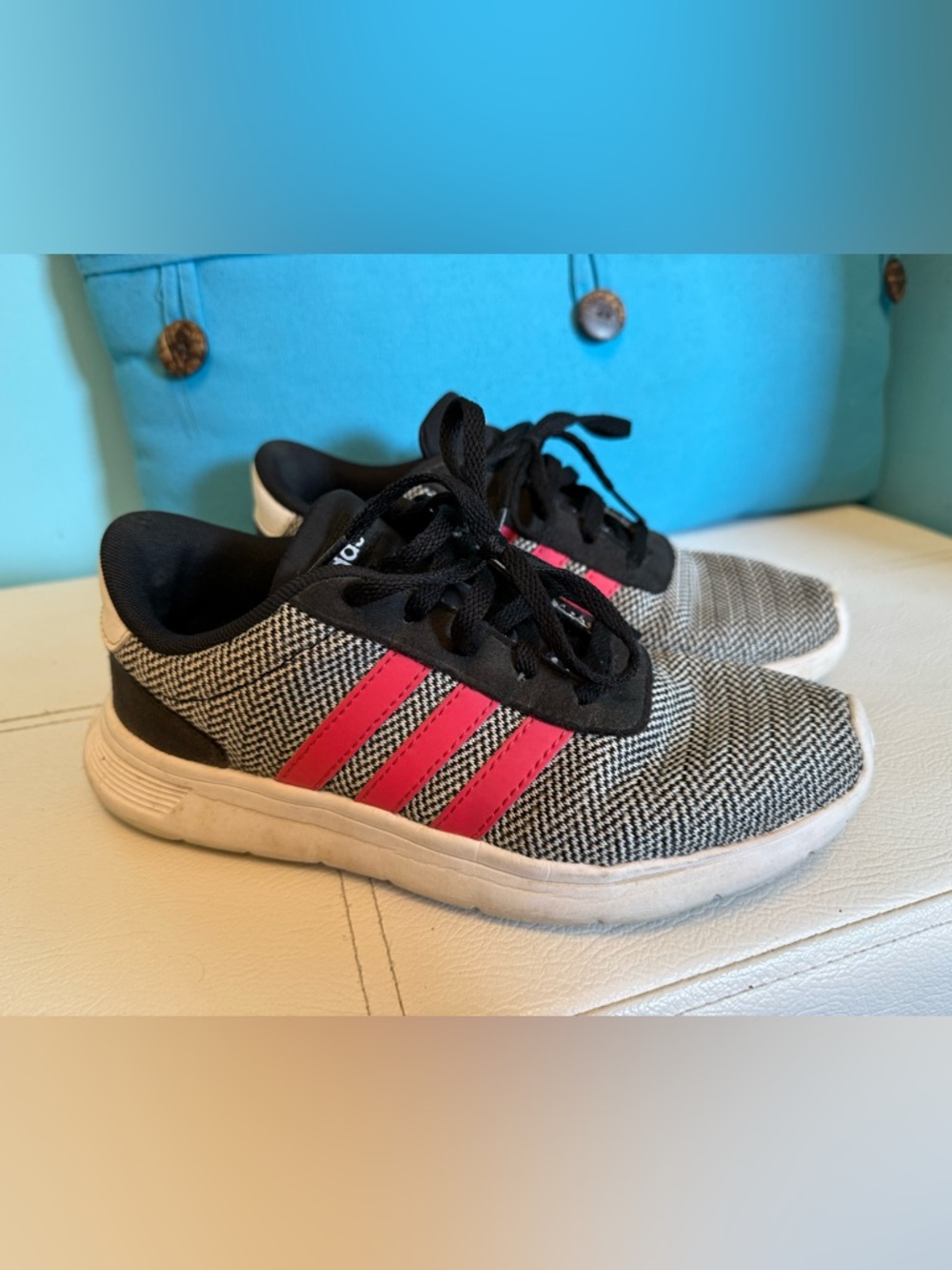 adidas Kids Black Knit Sneakers with Pink Stripes